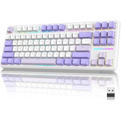 Attack Shark X87 Wireless Mechanical Keyboard, 75% TKL Custom Hot Swappable Keyboard, Gasket Mount Gaming Keyboard, PBT Keycaps, Pre-Lubed Strawberry Switches, 2.4GHz/USB-C/BT RGB Backlit Keyboard (Twilight Purple)
