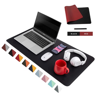 Leather Desk Mat - Black/Red