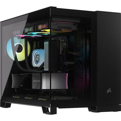 Corsair iCUE Link 2500X RGB Small-Tower mATX Dual Chamber PC Case, Panoramic Tempered Glass, Reverse Connection Motherboard Compatible, 2x Corsair RX120 RGB Fans Included – Black