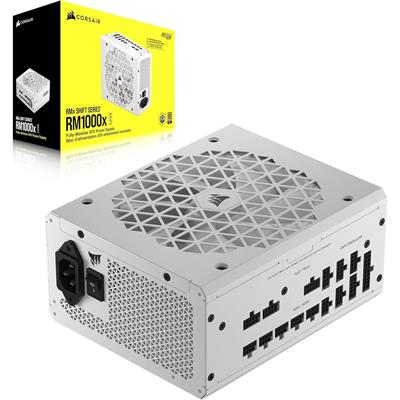 Corsair RM1000x Shift Fully Modular ATX Power Supply: 80 Plus Gold, ATX 3.1, PCIe 5.1, Zero RPM, Modular Side Interface - White