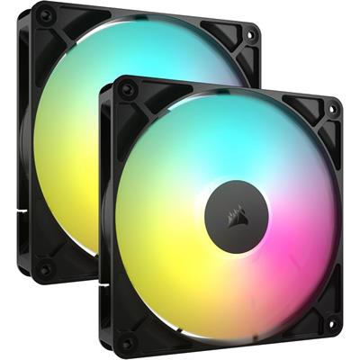 Corsair RS140 ARGB 140mm PWM Fans, Daisy-Chain Connection, Low-Noise, Magnetic Dome Bearing – Dual Pack (Black)