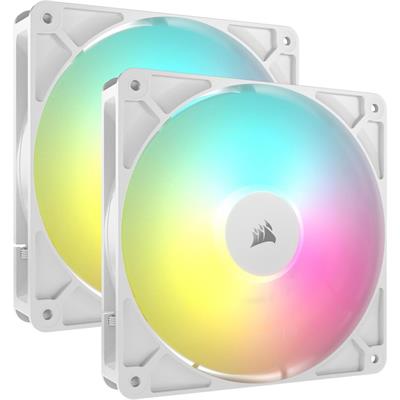 Corsair RS140 ARGB 140mm PWM Fans, Daisy-Chain Connection, Low-Noise, Magnetic Dome Bearing – Dual Pack (White)