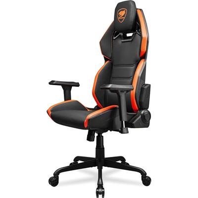 Cougar Hotrod Ergonomic and Comfortable Gaming Chair with Head and Lumbar Support, Steel Frame and Base, Reclining Backrest, Tilt Mechanism, Premium Hyper-Dura Leatherette, 3D Armrest - Black/Orange