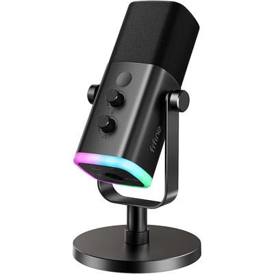 Fifine AmpliGame AM8 USB/XLR Dynamic Microphone for Podcast Recording, PC Computer Gaming Streaming Mic with RGB Light, Mute Button, Headphones Jack, Desktop Stand, Vocal Mic for Singing YouTube