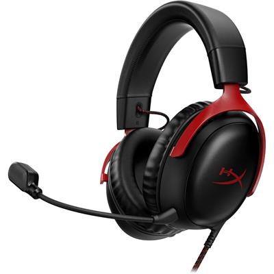 HyperX Cloud III Wired Gaming Headset, PC, PS5, Xbox Series X|S, Angled 53mm Drivers, DTS Spatial Audio, Memory Foam, Durable Frame, Ultra-Clear 10mm Mic, USB-C, USB-A, 3.5mm – Black/Red