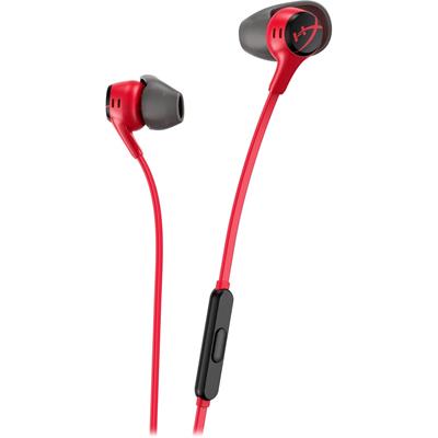 HyperX Cloud Earbuds II – 14mm Drivers, Four Eartips, Hard-Shell Carrying Case, Low-Profile 90° Plug, 3.5mm Plug, Built-in Microphone, Multi-Function Button, PC, Mobile, Nintendo Switch – Red