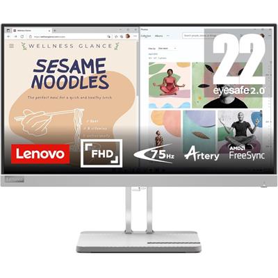 Lenovo L22e-40 Monitor, 21.45” Display, Full HD Resolution, 250 nits Brightness, 75Hz Refresh Rate, VA Panel, AMD FreeSync, HDMI and VGA Ports, Tilt-Adjustable Stand, Natural Low Blue Light, Cloud Grey