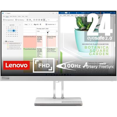 Lenovo L24e-40 Monitor, 23.8” Display, Full HD Resolution, 250 nits Brightness, 100Hz Refresh Rate, VA Panel, AMD FreeSync, HDMI and VGA Ports, Tilt-Adjustable Stand, Natural Low Blue Light, Cloud Grey