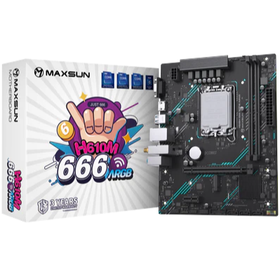 Maxsun H610M 666 Wifi6 ARGB DDR4 Intel 12/13/14th Gen microATX Motherboard