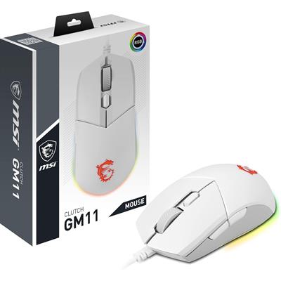 MSI Clutch GM11 White Gaming Mouse, 5000 DPI, 10M Omron Switches, Optical Sensor, Symmetrical Ergonomic Design, RGB Mystic Light Compatible