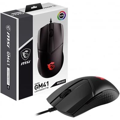 MSI Clutch GM41 Lightweight V2 Gaming Mouse - 16000 DPI Optical Sensor, Symmetrical, 60M+ Click OMRON Switches, 6-Buttons, FriXionFree Cable, 1ms Latency, RGB Mystic Light, 65g - Wired