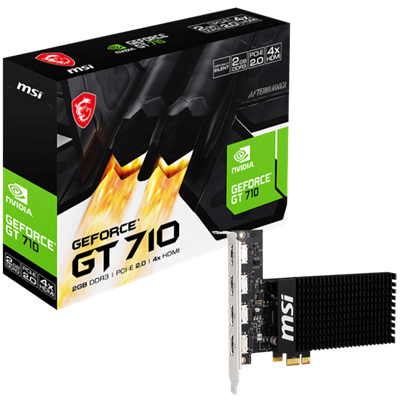 MSI Gaming GeForce GT 710 2GB GDRR3 64-bit HDCP Support DirectX 12 Heat Sink Low Profile Graphics Card, 4x HDMI 1.4a