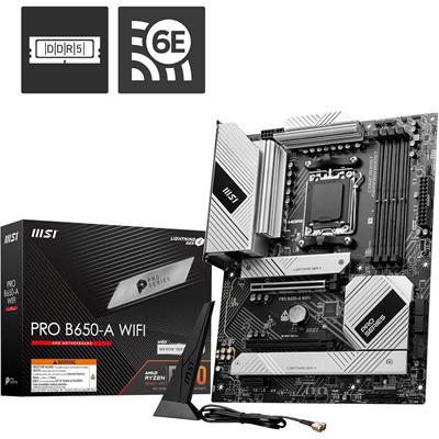 MSI Pro B650-A WiFi ProSeries Motherboard (AMD Ryzen 9000/8000/7000 Series Processors, AMD AM5, ATX, DDR5, PCIe 4.0, M.2, SATA 6Gb/s, USB 3.2 Gen 2, HDMI/DP, Wi-Fi 6E)