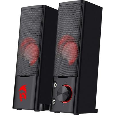 Redragon GS550 PC Gaming Speakers, 2.0 Channel Desktop Computer Sound Bar with Compact Maneuverable Size, Headphone Jack, Quality Bass & Decent Red Backlit, USB Powered w/ 3.5mm Cable