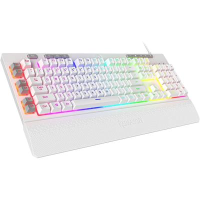 Redragon K512 Shiva RGB Backlit Membrane Gaming Keyboard with Multimedia Keys, Linear Mechanical-Feel Switch, 6 Extra On-Board Macro Keys, Dedicated Media Control, Detachable Wrist Rest, White