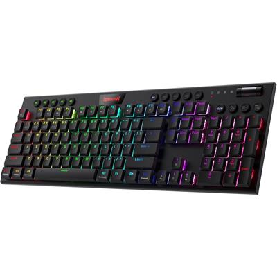 Redragon K618 Horus Pro 3-Mode Wireless RGB Mechanical Keyboard, BT/2.4GHz/Wired Low Profile Win/Mac Gaming Keyboard w/Ultra-Thin Design, Dedicated Media Control & Linear Red Switch, Black