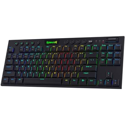 Redragon K621 Horus Pro TKL Wireless RGB Mechanical Gaming Keyboard, 5.0 BT/2.4 Ghz/Wired Three Modes 80% Ultra-Thin Low Profile BT Keyboard w/Dedicated Media Control & Linear Red Switches, Black