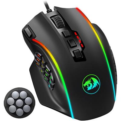 Redragon M901-K-2 Perdition 4 Wired Gaming Mouse, MMO Gaming Mouse UP 16,000 DPI, 16 Macro Programmable Buttons, RGB Gaming Mouse with 12 Side Buttons, 8x 2.4g Weight Tuning for PC Laptop MOBA FPS, Black