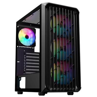 Sama 205A Black Tempered Glass ATX Mid Tower Gaming Computer Case, Support ATX/M-ATX/ITX Motherboard, 4× 120mm ARGB Fans Pre-Installed, Front Panel Support 360 Radiator