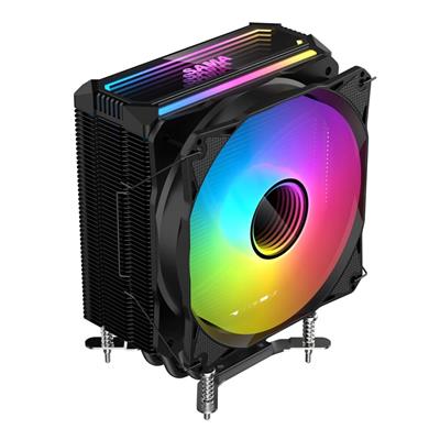 Sama 4PI CPU Air Cooler 4 Heat Copper Pipe 120mm Cooling Fan Addressable RGB Aluminum PC CPU Heatsink for Intel 775/115X/1700/1200/1366 AMD FM2+/FM2/FM1/AM4/AM3/M2+/AM2/AM5 - Black