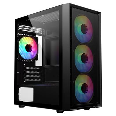 Sama M203 M-ATX/ITX Computer Case Tempered Glass Window with 4 ARGB Fans Window PC Case - Black