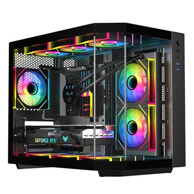 Sama Neview 2771 Black Dual USB3.0, Tempered Glass Micro-ATX Tower Gaming Computer Case w/ 3 x ARGB LED Fans (2 x120mm MB Side, 1 x120mm Rear) Pre-Installed