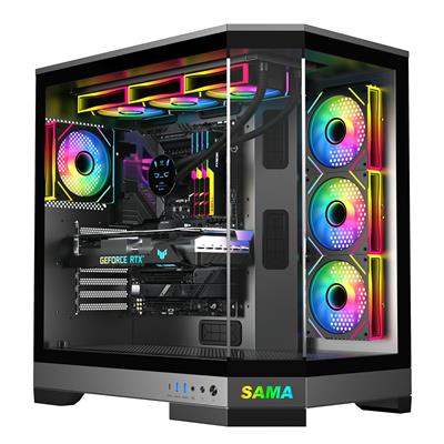 Sama Neview 3021 Black Dual USB3.0 and Type C Tempered Glass ATX Full Tower Gaming Computer Case w/ 4 x 120mm ARGB Fans (3 x MB Side, 1 x Rear) Pre-Installed