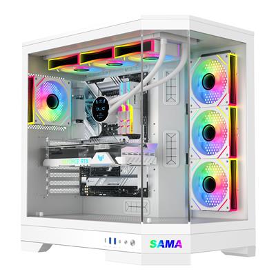 Sama Neview 3021 White Dual USB3.0 and Type C Tempered Glass ATX Full Tower Gaming Computer Case w/ 4 x 120mm ARGB Fans (3 x MB Side, 1 x Rear) Pre-Installed