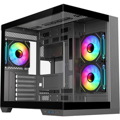 Sama Neview A721 Black Tempered Glass ATX Airflow Mid Tower Gaming Computer Case, Back-Plug Motherboard PC Case, 3 ×120mm ARGB Fans Pre-Installed