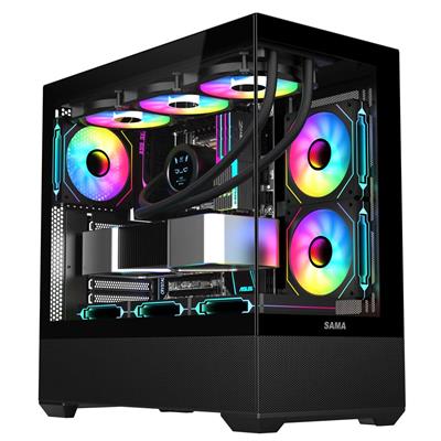 Sama Neview SV02 PC Case ATX 3x 120mm ARGB Fans (2 x MB Side, 1 x Rear) Pre-Installed, USB 3.0 Mid Tower Computer Case with Dual Tempered Glass, Gaming PC Case, Black