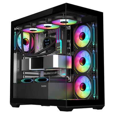 Sama Neview SV01 PC Case ATX 4 ARGB Fans Pre-Installed, Type-C Mid Tower Computer Case with Full View Dual Tempered Glass, Gaming PC Case, Black