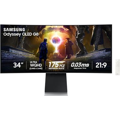 Samsung 34-Inch Odyssey OLED G8 (G85SD) Series 4K Ultra-QWHD G-Sync Compatible Curved Gaming Monitor, 175Hz 0.03ms, Glare-Free Display, AMD FreeSync Premium Pro, Ergonomic Stand