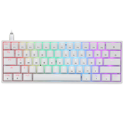 Skyloong GK61 SK61 60% Wireless Mechanical Gaming Keyboard, Bluetooth/2.4GHz/USB-C, Mini Compact 61 Keys RGB Illuminated LED Backlit Programmable, for PC/Mac Gamer - White