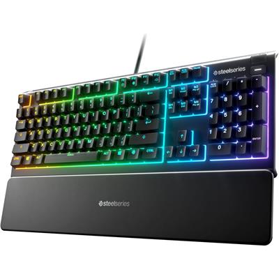 SteelSeries Apex 3 RGB Gaming Keyboard – 10-Zone RGB Illumination, IP32 Water Resistant, Premium Magnetic Wrist Rest (Whisper Quiet Gaming Switch)