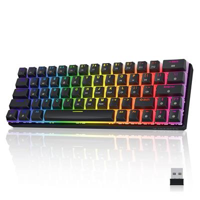 Tezarre TK63 Pro Wireless Keyboard Bluetooth/2.4G/USB Wired 60% Mechanical Gaming Keyboard RGB Backlit PBT Pudding Keycaps Hot-Swappable (Gateron Blue Switch, Black)