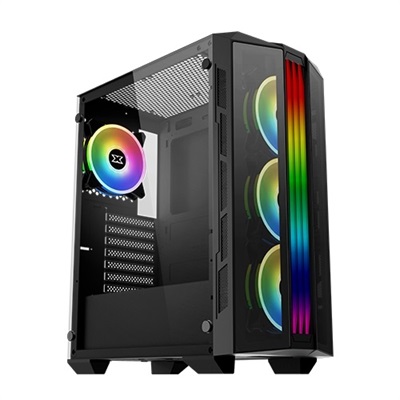 Xigmatek Triple X Tempered Glass ARGB Mid Tower Chassis Gaming Case – 4x X20A ARGB Fans Pre-Installed