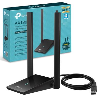 TP-Link Archer TX20U Plus AX1800 Wi-Fi 6 Dual Antennas High Gain Wireless USB 3.0 Adapter, Dual-Band, Auto Driver, MU-MIMO, Low- Latency, 1m Cable, Supports Windows 10/11, Highly Secure WPA3, Black