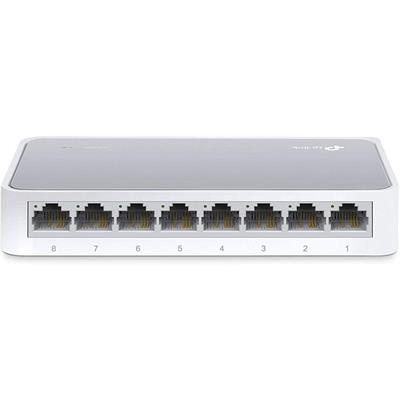 TP-Link TL-SF1008D 8 Port 10/100Mbps Fast Ethernet Switch, Desktop Ethernet Splitter, Ethernet Hub, Plug and Play, Fanless Quiet, Desktop Design, Green Technology, Unmanaged, White