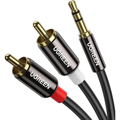 Ugreen 3.5mm to RCA Cable, 3M RCA Male to Aux Audio Adapter HiFi Sound Headphone Jack Adapter Metal Shell RCA Y Splitter RCA Auxiliary Cord 1/8 to RCA Connector for Phone Speaker MP3 Tablet HDTV, Black