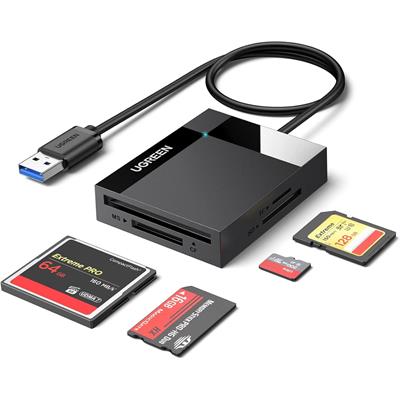 Ugreen 4-in-1 SD Card Reader USB 3.0 Card Hub Adapter 5Gbps Read 4 Cards Simultaneously CF, CFI, TF, SDXC, SDHC, SD, MMC, Micro SDXC, Micro SD, Micro SDHC, MS, UHS-I - Black