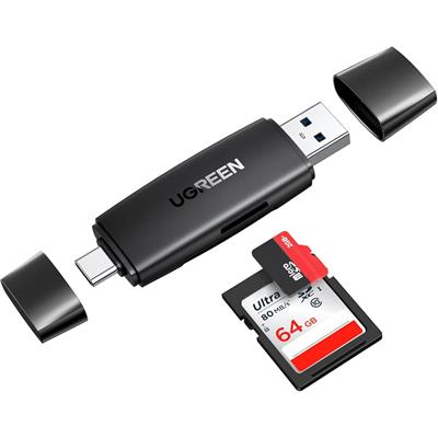 Ugreen SD Card Reader USB 3.0 USB-C Memory Card Reader OTG Card Adapter for SD Micro SD SDHC SDXC MMC Card Compatible with MacBook Pro Air Mi Galaxy S20 iPad Pro 2020 Surface Pro Computer Laptop