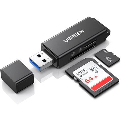 Ugreen SD Card Reader Portable USB 3.0 Dual Slot Flash Memory Card Adapter Hub for (TF SD Micro SD SDXC SDHC MMC RS-MMC Micro SDXC Micro SDHC UHS-I) for Mac, Windows, Linux, Chrome, PC, Laptop