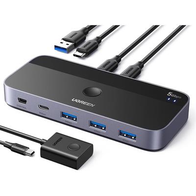 Ugreen USB Switch A & C Input for Computers - Share 4 Ports, Switcher Selector for PC, Laptop, Keyboard, Mouse, Webcam, Microphone - Adapter With 2 USB-C Data Cables and Remote
