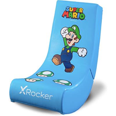 X Rocker Super Mario Luigi Video Gaming Floor Chair, Official All-Star Edition Nintendo Collectible, Faux Leather, Foldable, 33.46" x 16.14" x 25.59", Blue