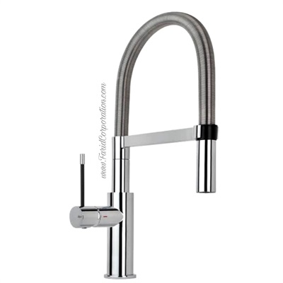 Kitchen faucet with spring spout flexible neck and sprayer