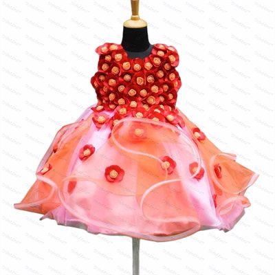 Simple Baby Swirl Gown With Red And Peach Flowers
