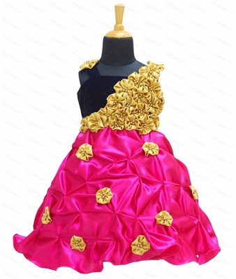 Pink And Marry Gold Smoky Gown With Hand Crafted Flowers