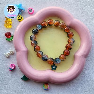 Crystalline Bubbly Bracelet - Orange and Turquoise with Flower