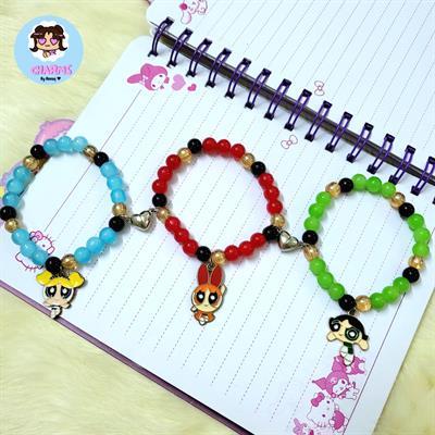 Set of 3 PPG Powerpuff Girls Matching Bracelets for trio with Magnetic Hearts