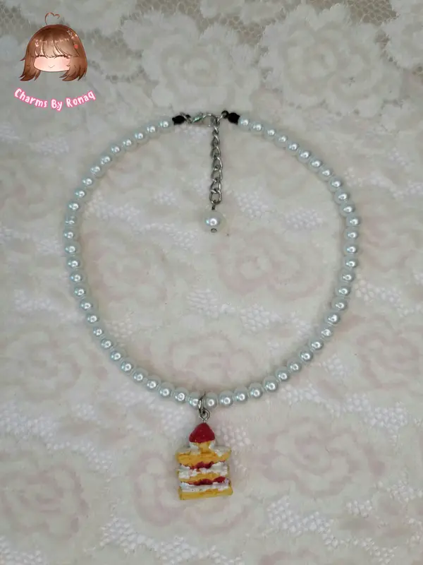 Strawberry Pastry and Pearls Necklace